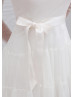 Ivory Polka Dot Tulle Sheer Long Sleeves Short Wedding Dress 